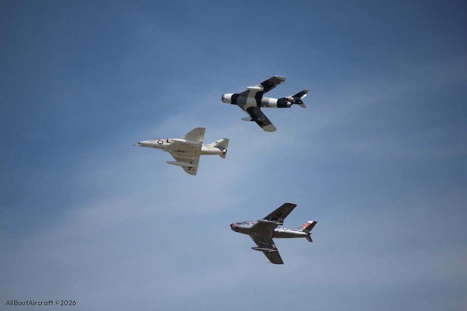 F-86 Sabre, an A-4 Skyhawk and a MiG-17