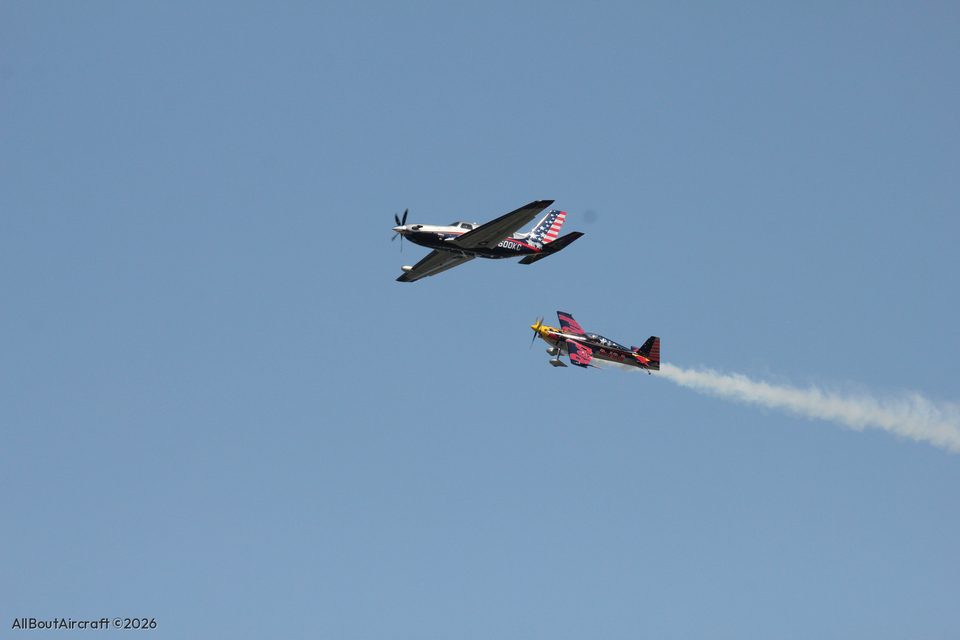 Beech V-tail Bonanza N500KC with a Red Bull Edge 540