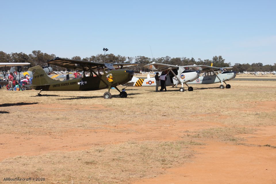 Cessna O-1 Bird Dog 0-12898, beside a US Army Bird Dog and Royal Thai Air Force O-1 53125