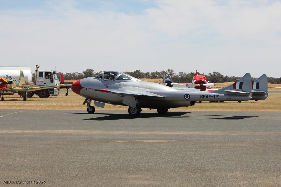 de Havilland Vampire T.11 VH-ZVZ, marked RRAF-119