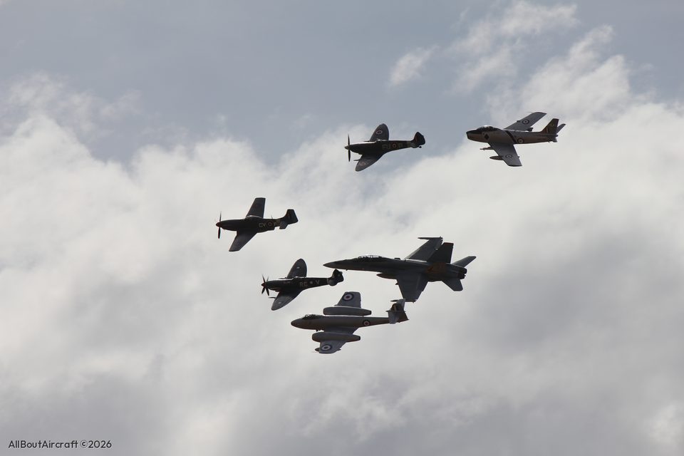Mustang, two Spitfires, Meteor, Sabre and Hornet